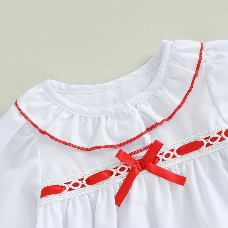 Multitrust Toddler Girls Christmas Nightgowns Pajamas Dress with Red Ribbon Bow Ruffle Long Princess Nightdress Pjs Dresses - Image 5